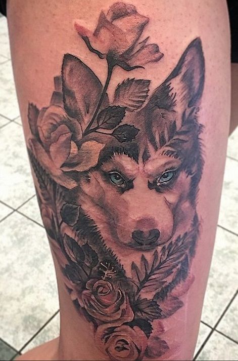 Another beautiful husky tattoo on leg