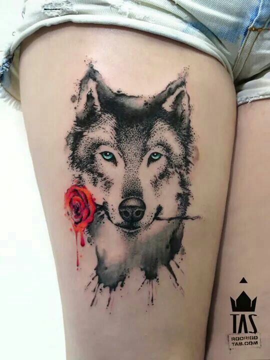 Husky tattoo on leg