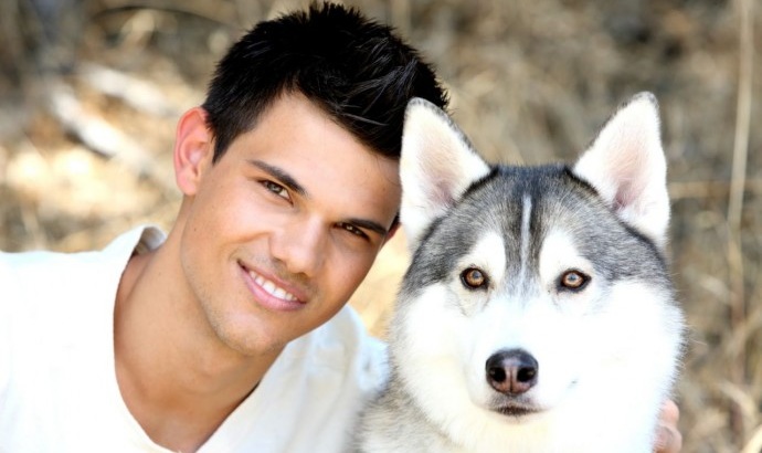 Taylor Lautner with his husky