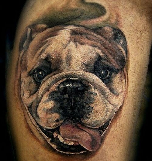 Tongue out bulldog tattoo