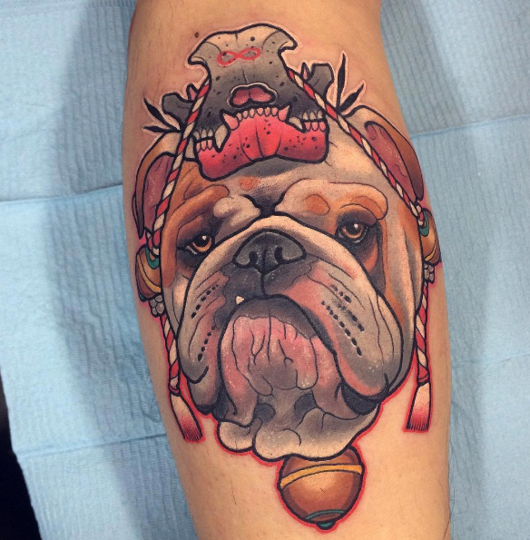 English Bulldog portrait tattoo