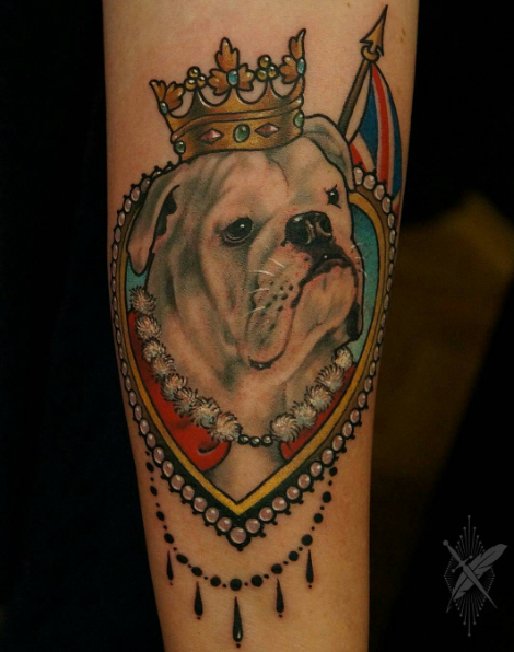 English bulldog tattoo with colors